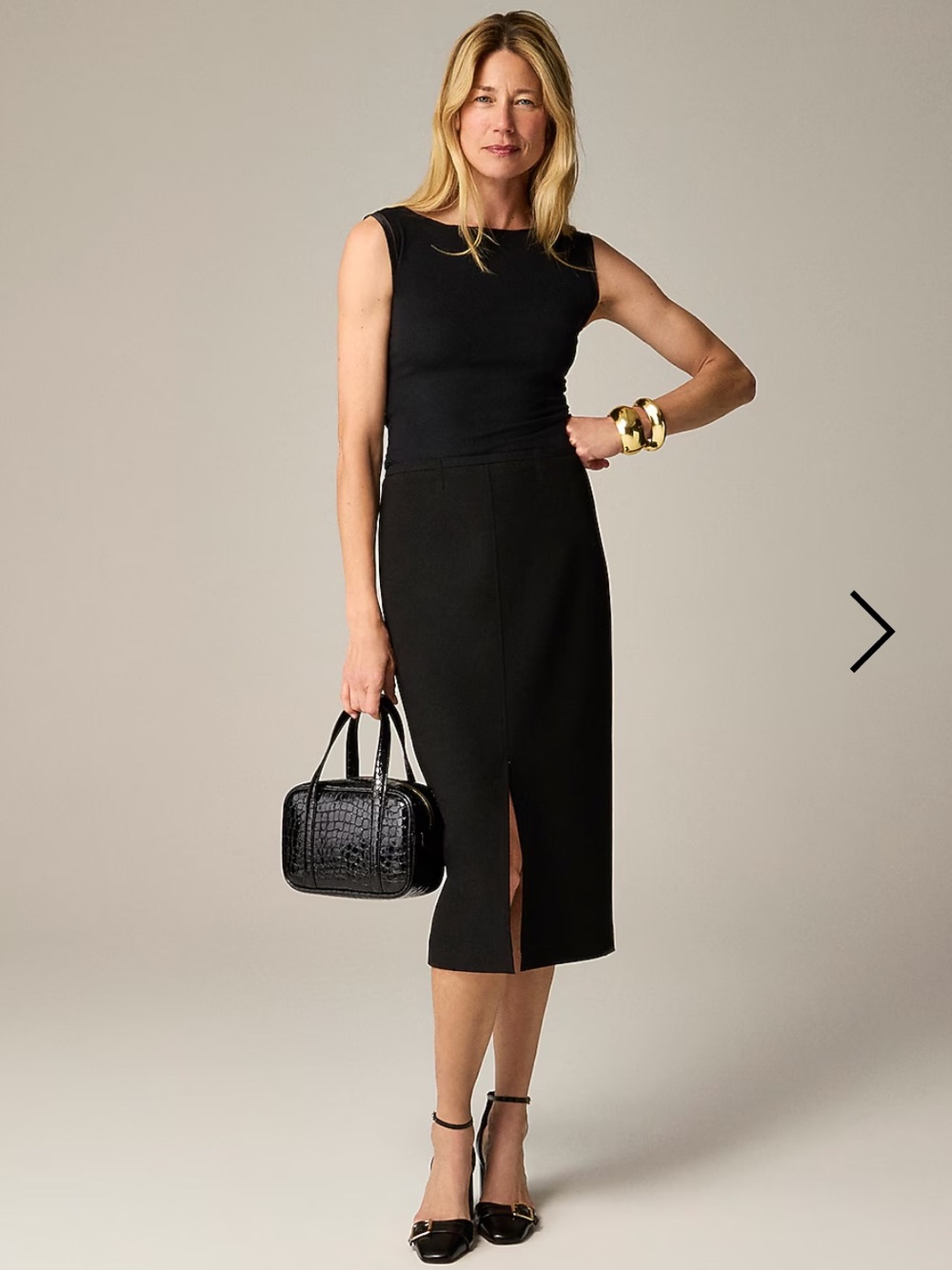 J.CREW Pencil Midi Skirt In four-season Stretch Black Front Slit Size 12 NWT
